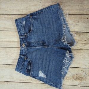 H&M Women's Frayed Hem Distressed Button Fly Jean Shorts Size 6